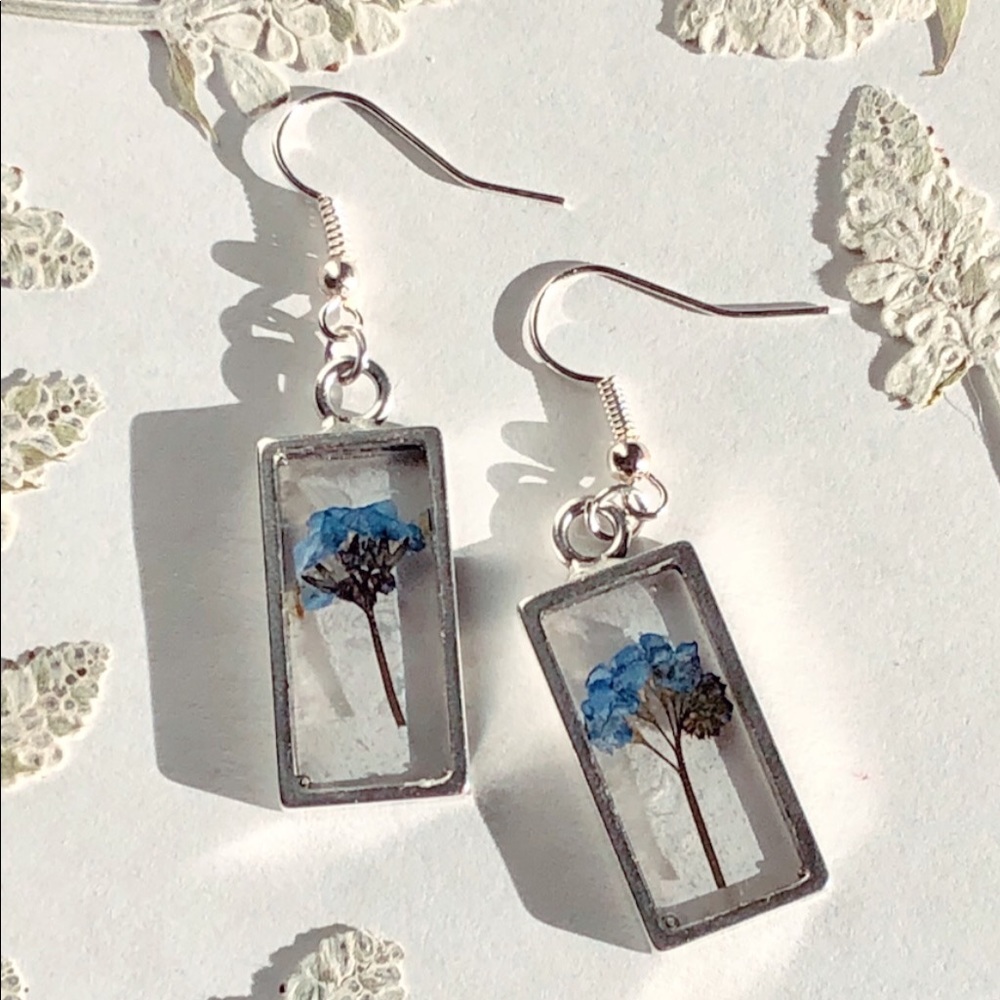 Forget-me-not Silver Rectangle Earrings
